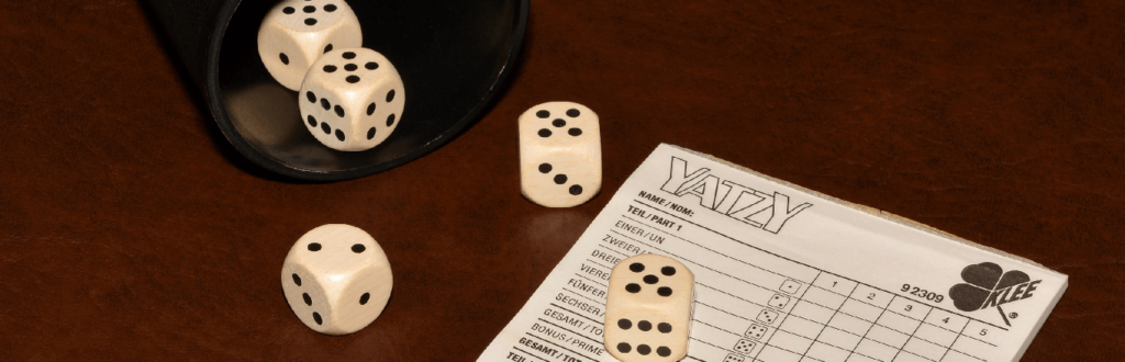 Spilled dices on a table.