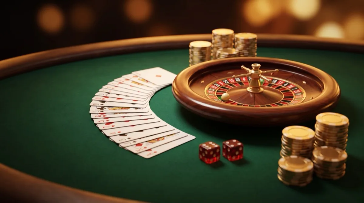 Online casino games — cards, roulette and chips