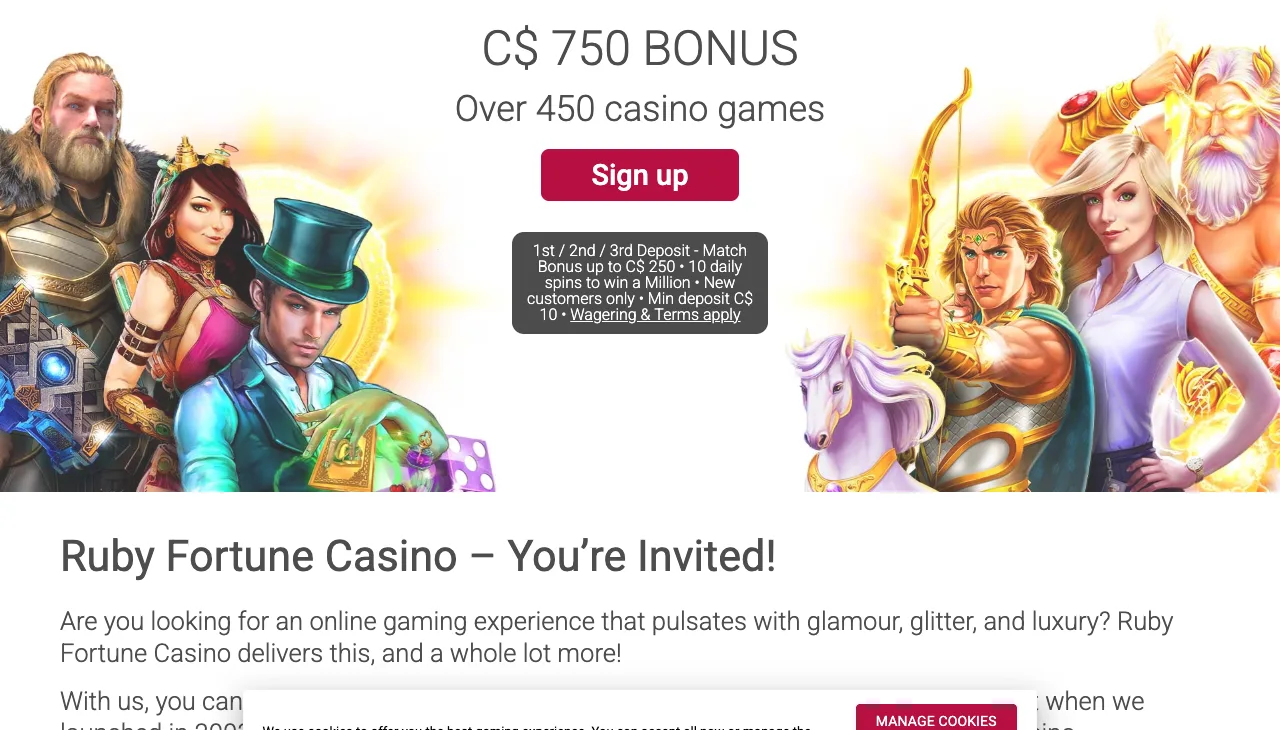 Ruby Fortune Casino homepage Ruby Fortune Casino homepage showing its C$750 welcome deposit bonus