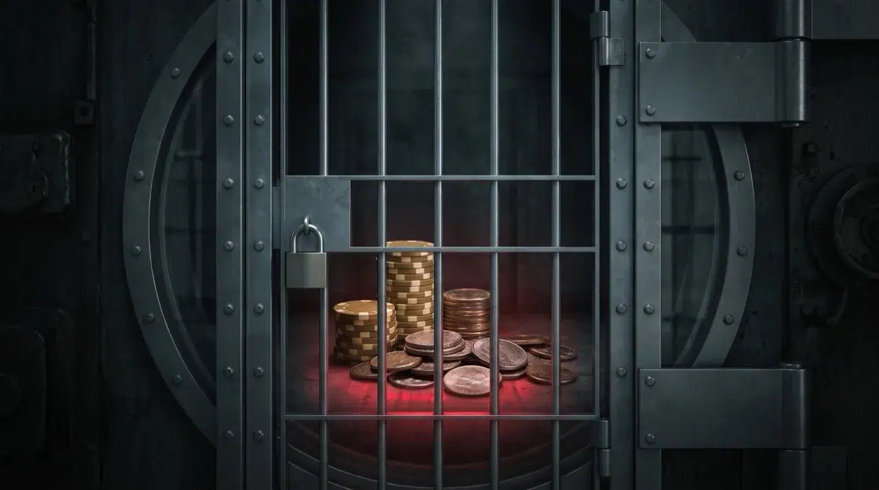 Blocked and delayed withdrawals Illustration of casino winnings locked away, representing blocked and delayed withdrawals