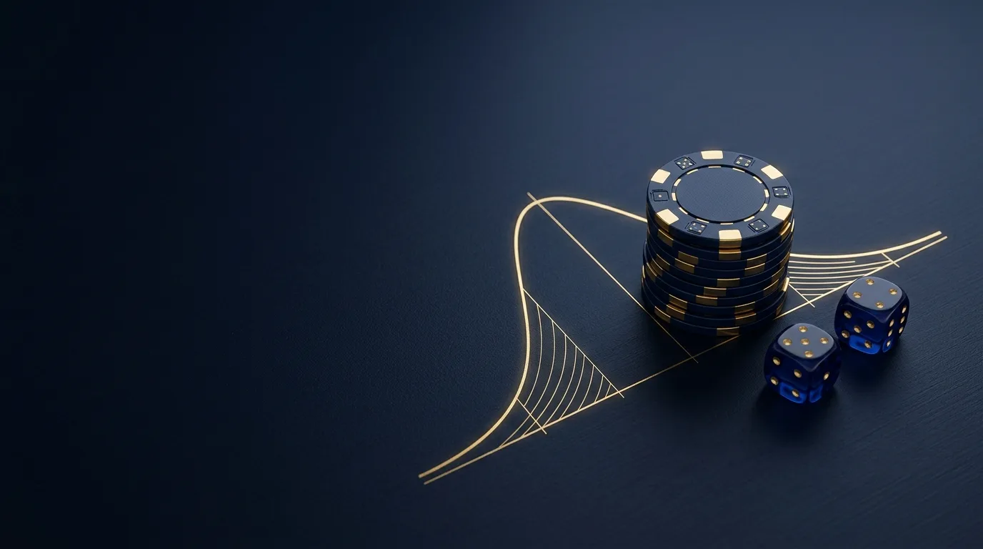 Casino chips and dice with an abstract probability curve representing RTP