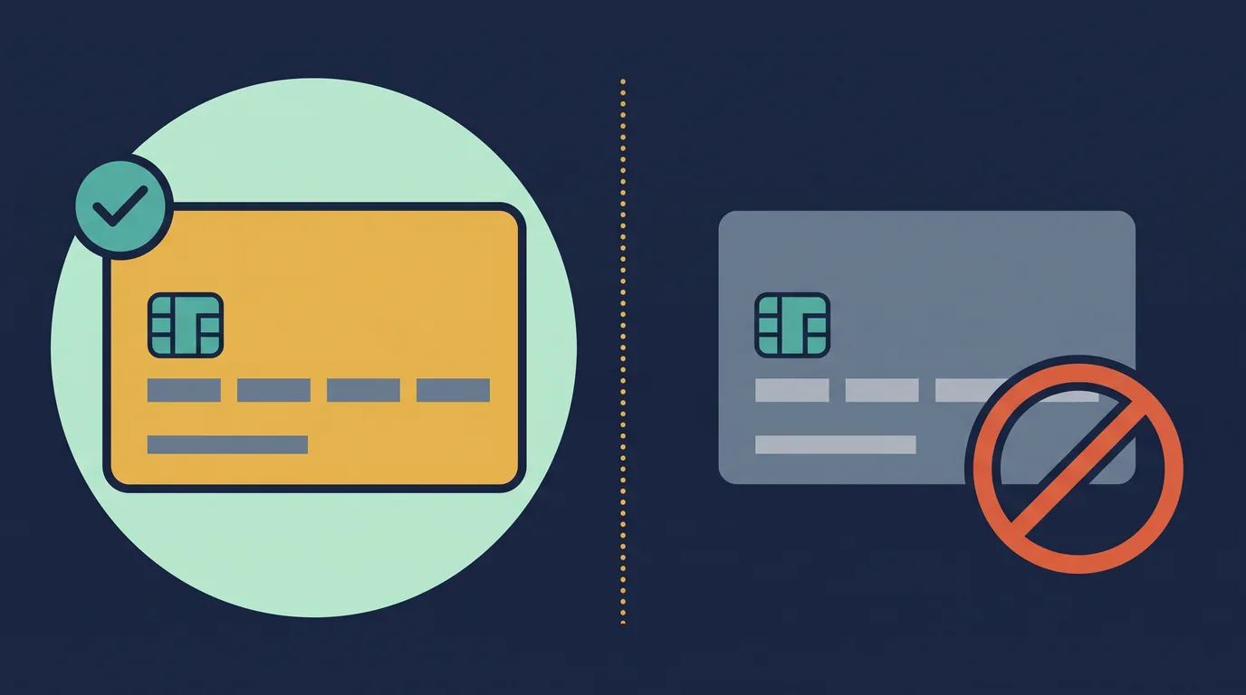 A debit card marked as accepted beside a credit card marked as not permitted for gambling payments