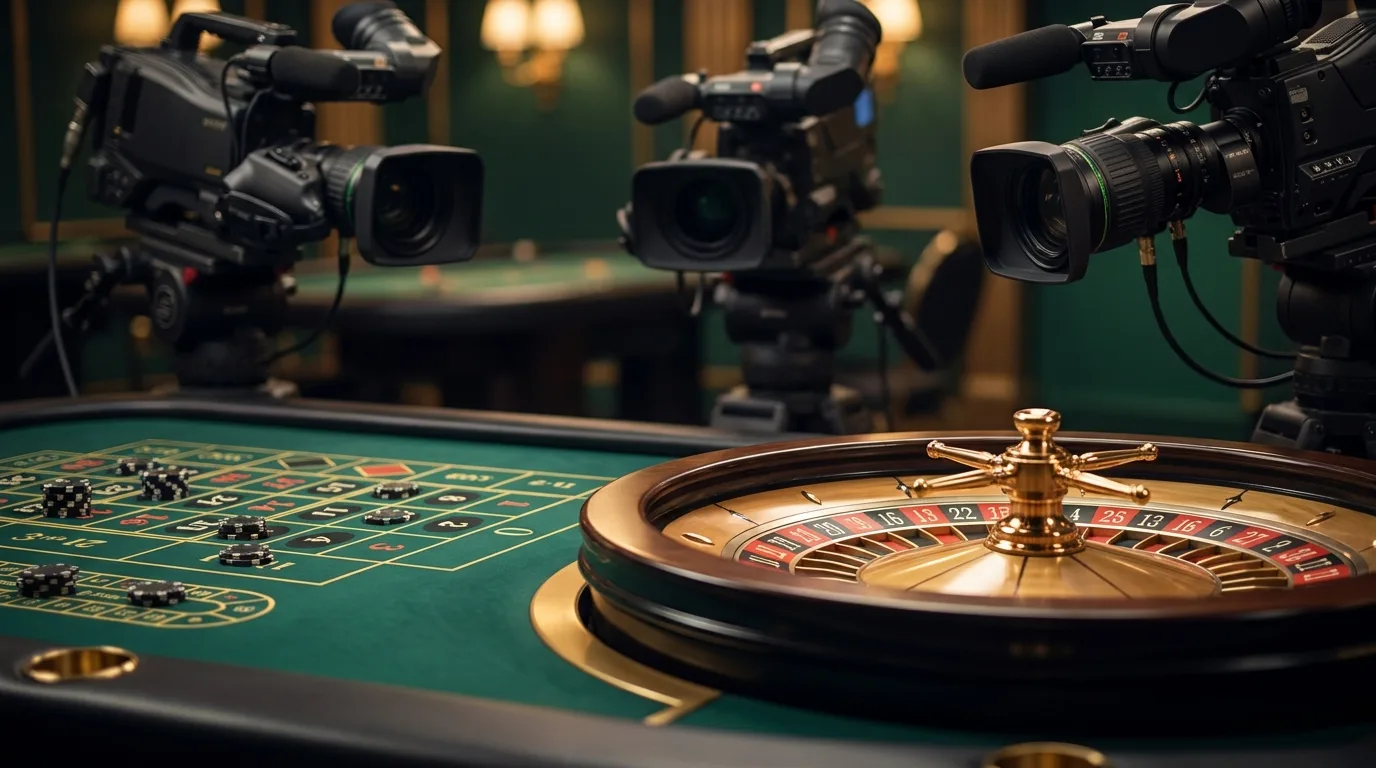 Live dealer roulette table in a casino broadcast studio