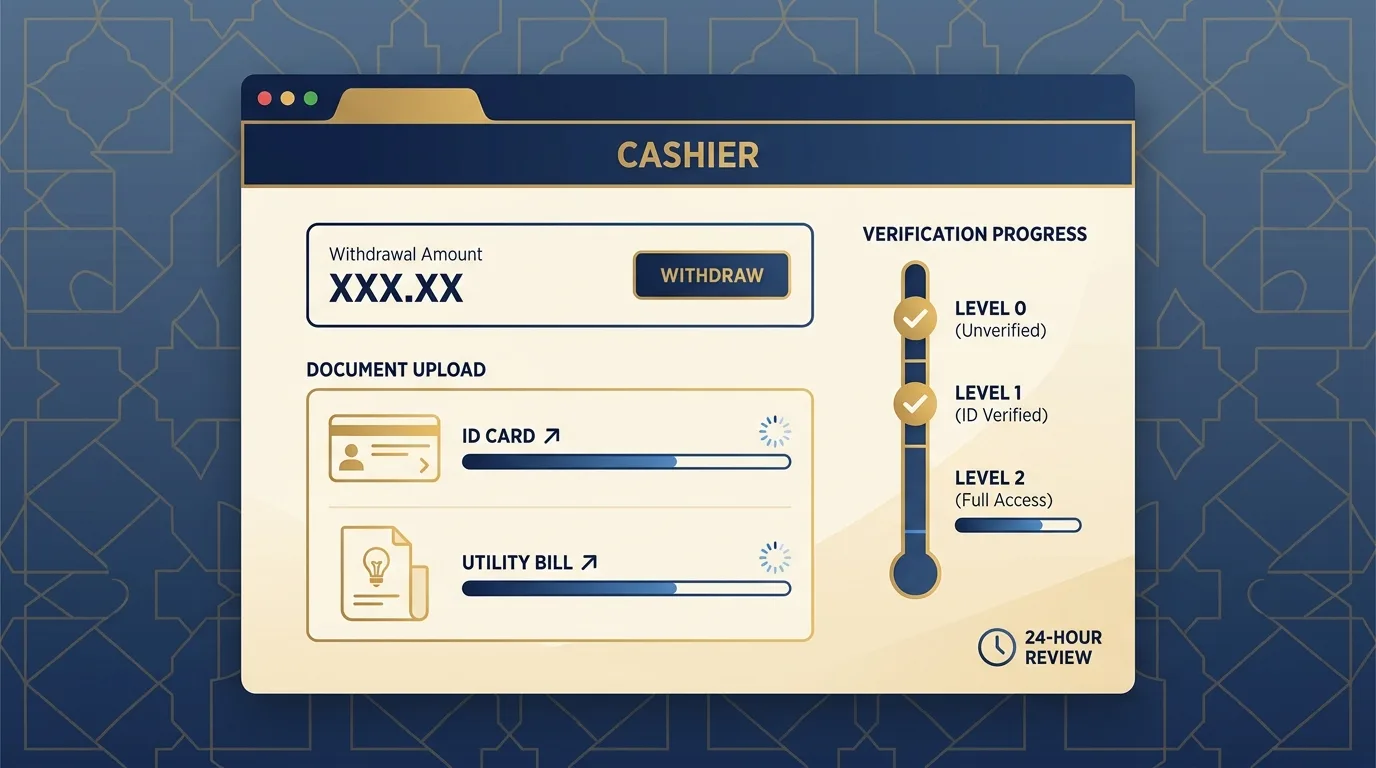 VIPArabClub cashier: withdrawal request, document upload and the three verification levels