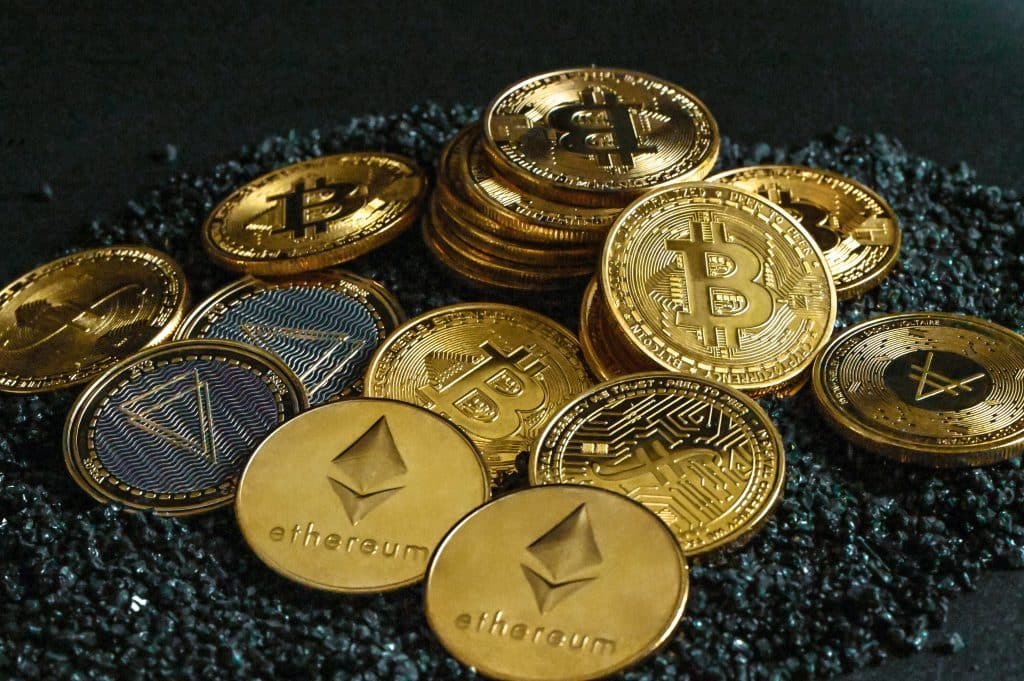 Pile of cryptocurrency coins