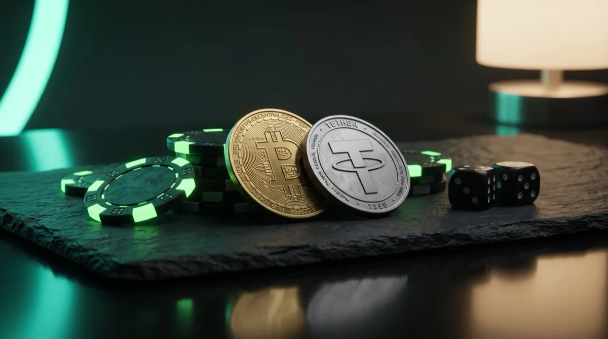 عملات رقمية ورقائق كازينو تمثل كازينو Bets.io الذي يعمل بالعملات المشفرة